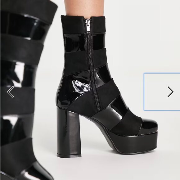 NIB Lamoda chunky platform heeled boots in black mix - Picture 5 of 7